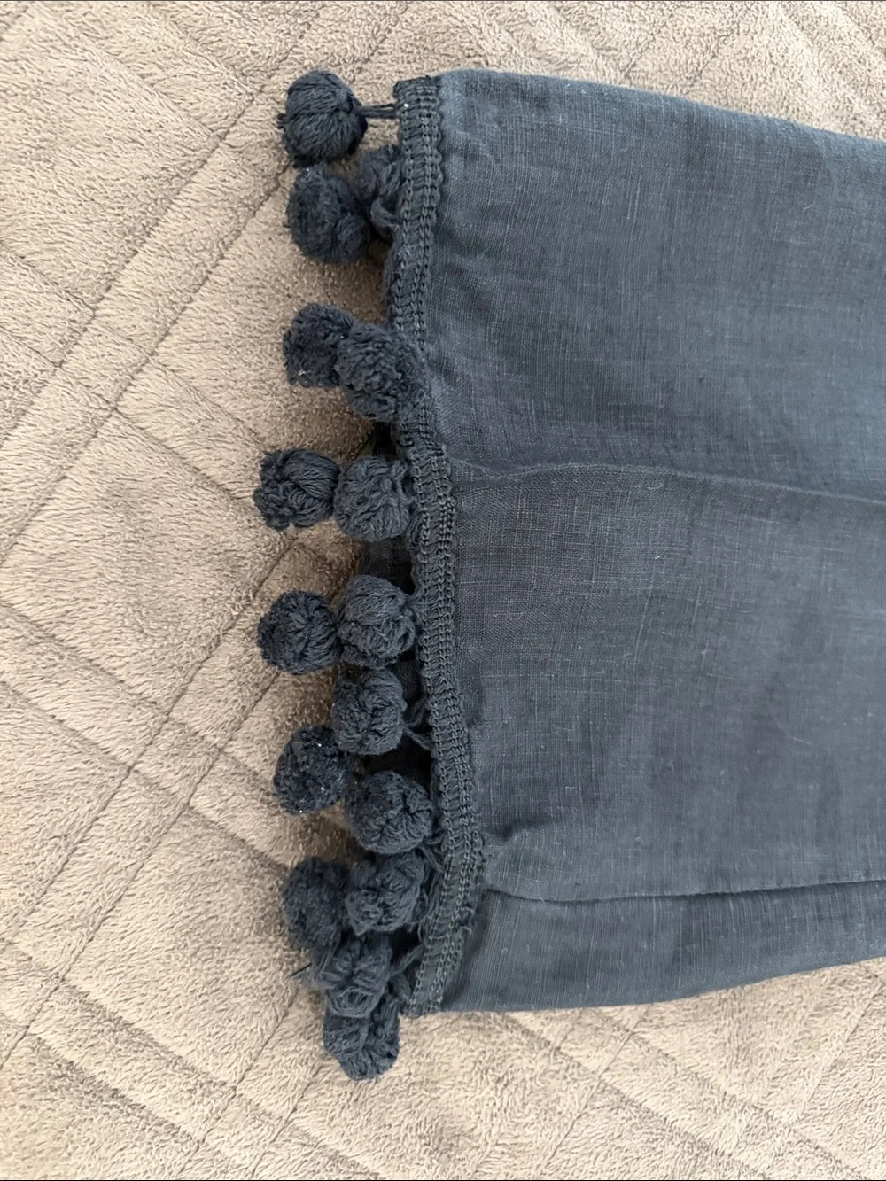 Zara Black Linen Trousers/Pants with Pom Trim size L